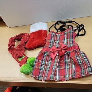 Xs Christmas puppy dress, scarf and lead